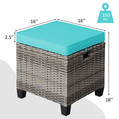 2PCS Patio Rattan Wicker Ottoman Seat with Removable Cushions, Turquoise Outdoor Seating & Patio Chairs at Gallery Canada