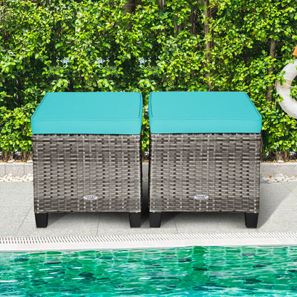 2PCS Patio Rattan Wicker Ottoman Seat with Removable Cushions, Turquoise Outdoor Seating & Patio Chairs at Gallery Canada