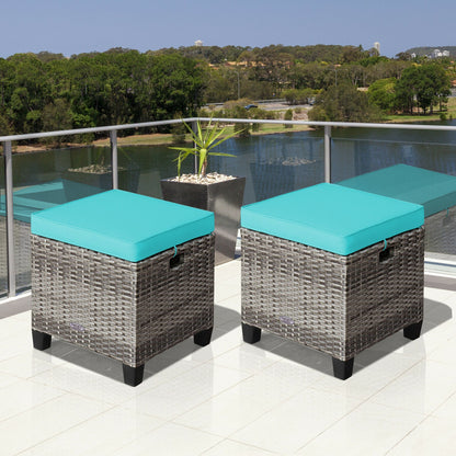 2PCS Patio Rattan Wicker Ottoman Seat with Removable Cushions, Turquoise Outdoor Seating & Patio Chairs at Gallery Canada