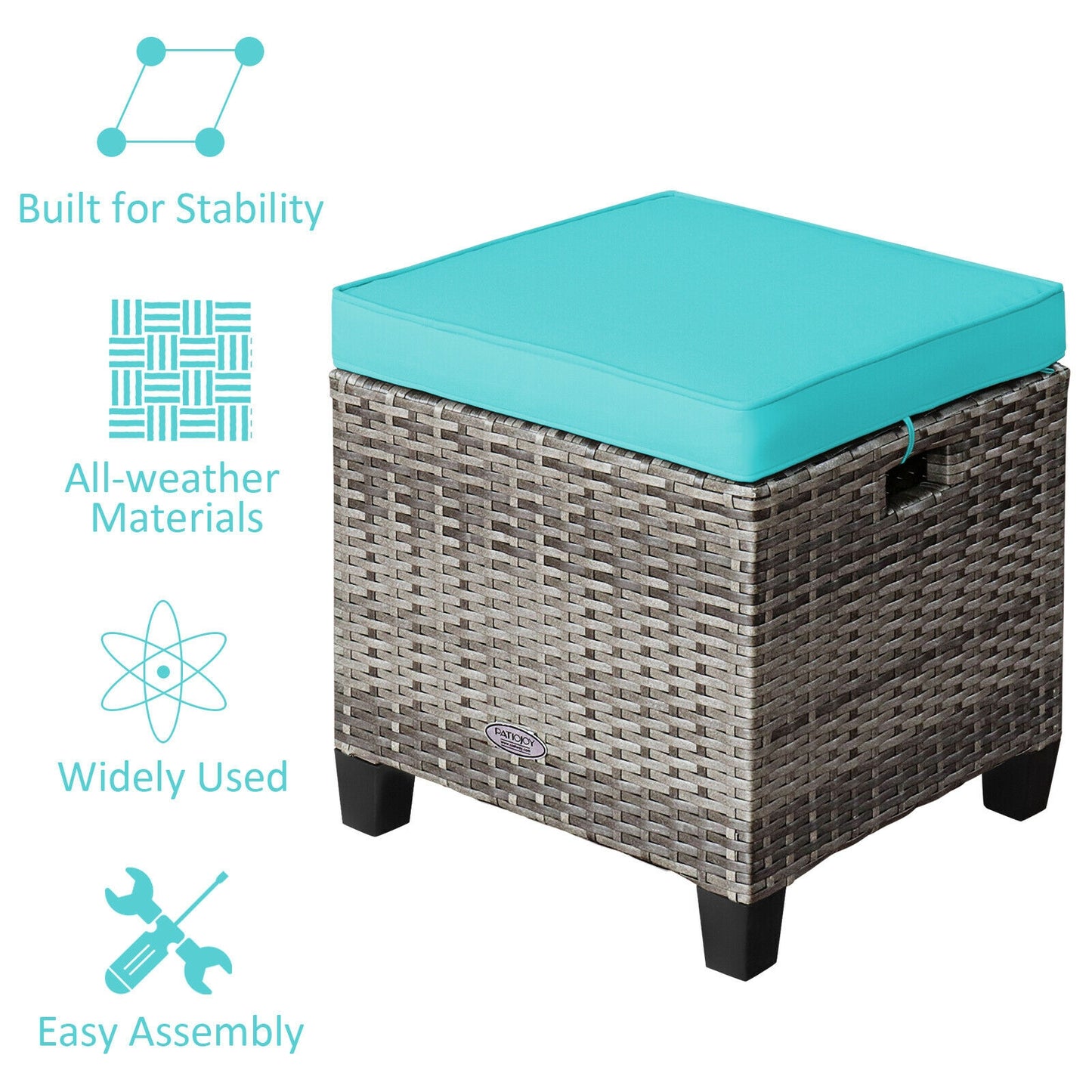 2PCS Patio Rattan Wicker Ottoman Seat with Removable Cushions, Turquoise Outdoor Seating & Patio Chairs at Gallery Canada