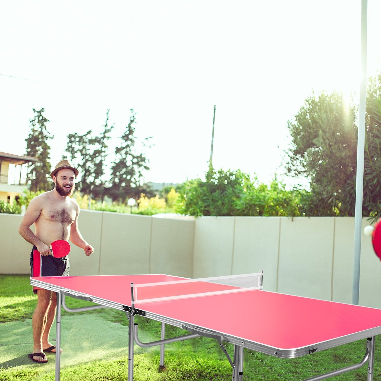 60 Inch Portable Tennis Ping Pong Folding Table with Accessories, Red at Gallery Canada