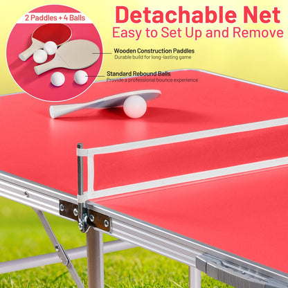 60 Inch Portable Tennis Ping Pong Folding Table with Accessories, Red at Gallery Canada