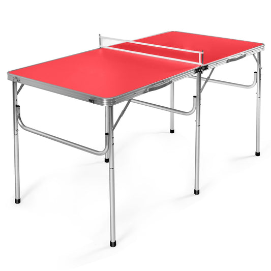 60 Inch Portable Tennis Ping Pong Folding Table with Accessories, Red - Gallery Canada