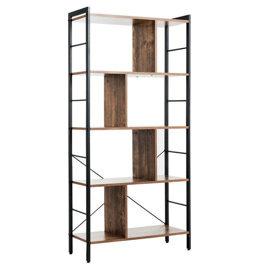 4-Tier Industrial Bookshelf Floor Standing Storage Rack Large Storage, Brown Bookcases Brown at Gallery Canada