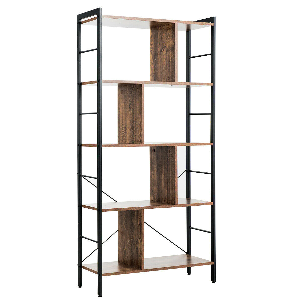 4-Tier Industrial Bookshelf, Floor Standing Storage Rack, Brown Bookcases Brown at Gallery Canada