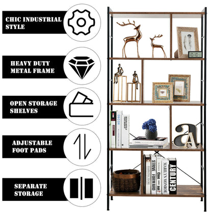 4-Tier Industrial Bookshelf Floor Standing Storage Rack Large Storage, Brown Bookcases at Gallery Canada