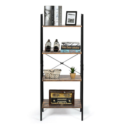 4-Tier Industrial Ladder Shelf with Metal Frame, Brown - Gallery Canada