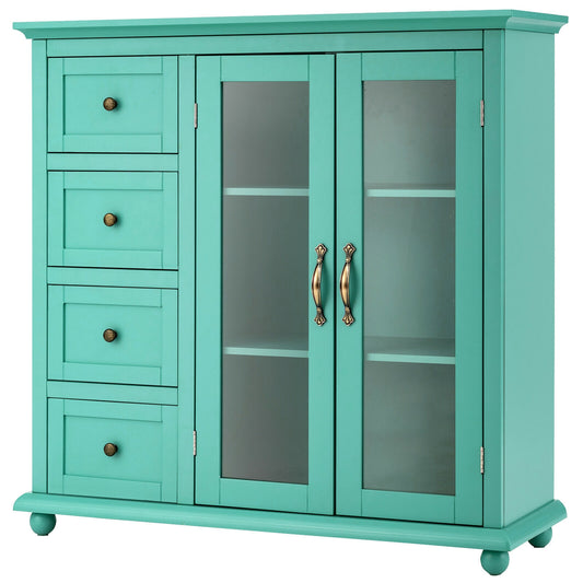 Buffet Sideboard Table, Kitchen Storage Cabinet with Drawers and Doors, Green