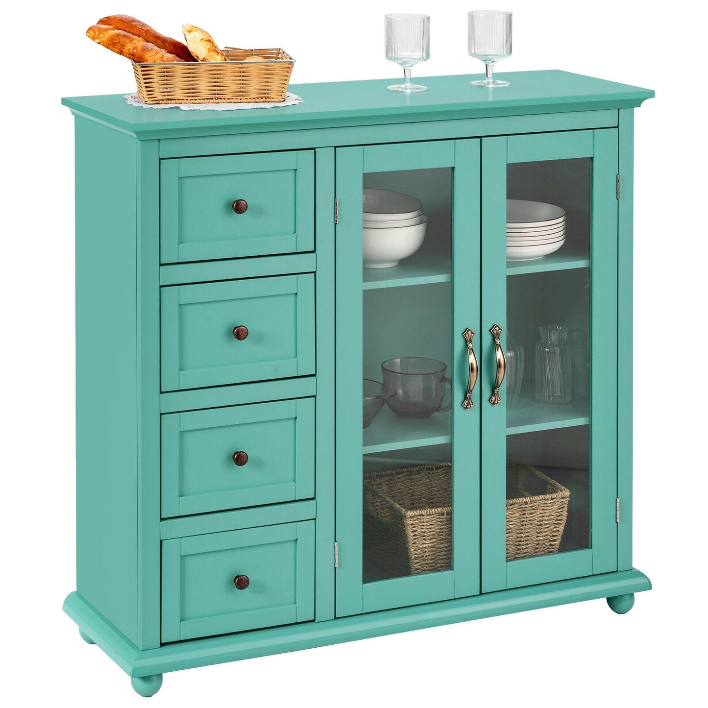 Buffet Sideboard Table Kitchen Storage Cabinet with Drawers and Doors, Green Sideboards Cabinets & Buffets at Gallery Canada
