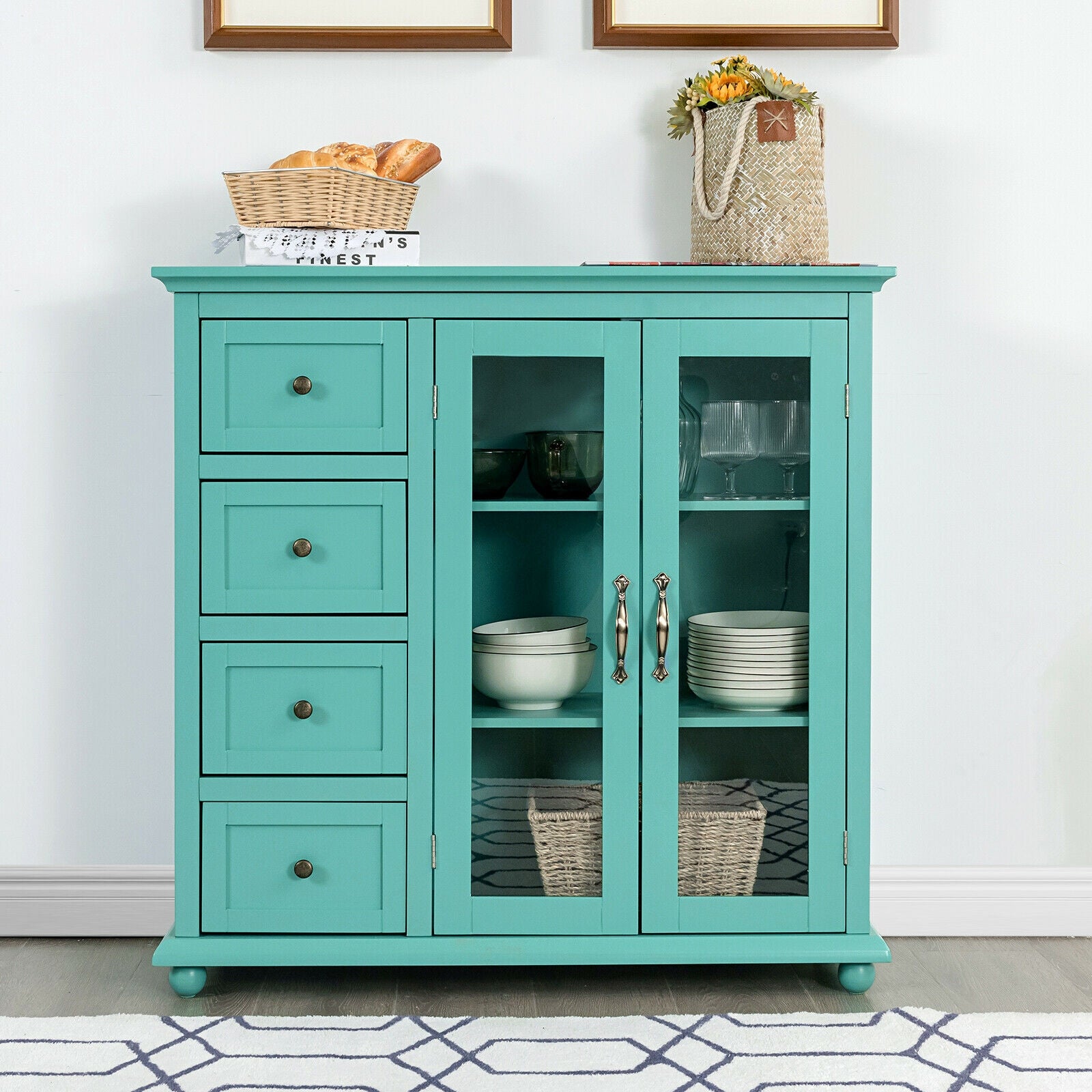 Buffet Sideboard Table Kitchen Storage Cabinet with Drawers and Doors, Green Sideboards Cabinets & Buffets at Gallery Canada