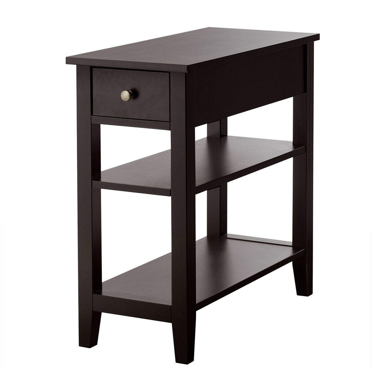 3-Tier Nightstand Bedside Table Sofa Side with Double Shelves Drawer, Brown Nightstands at Gallery Canada
