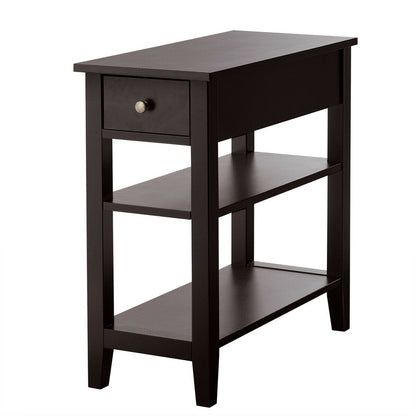 3-Tier Nightstand Bedside Table Sofa Side with Double Shelves Drawer, Brown Nightstands at Gallery Canada