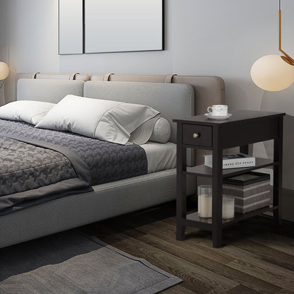 3-Tier Nightstand Bedside Table Sofa Side with Double Shelves Drawer, Brown Nightstands at Gallery Canada