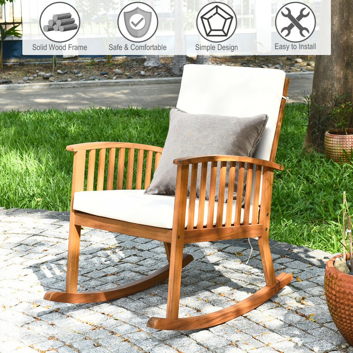 Outdoor Acacia Garden Wood Rocking Chair, Natural Patio Rocking Chairs & Gliders at Gallery Canada