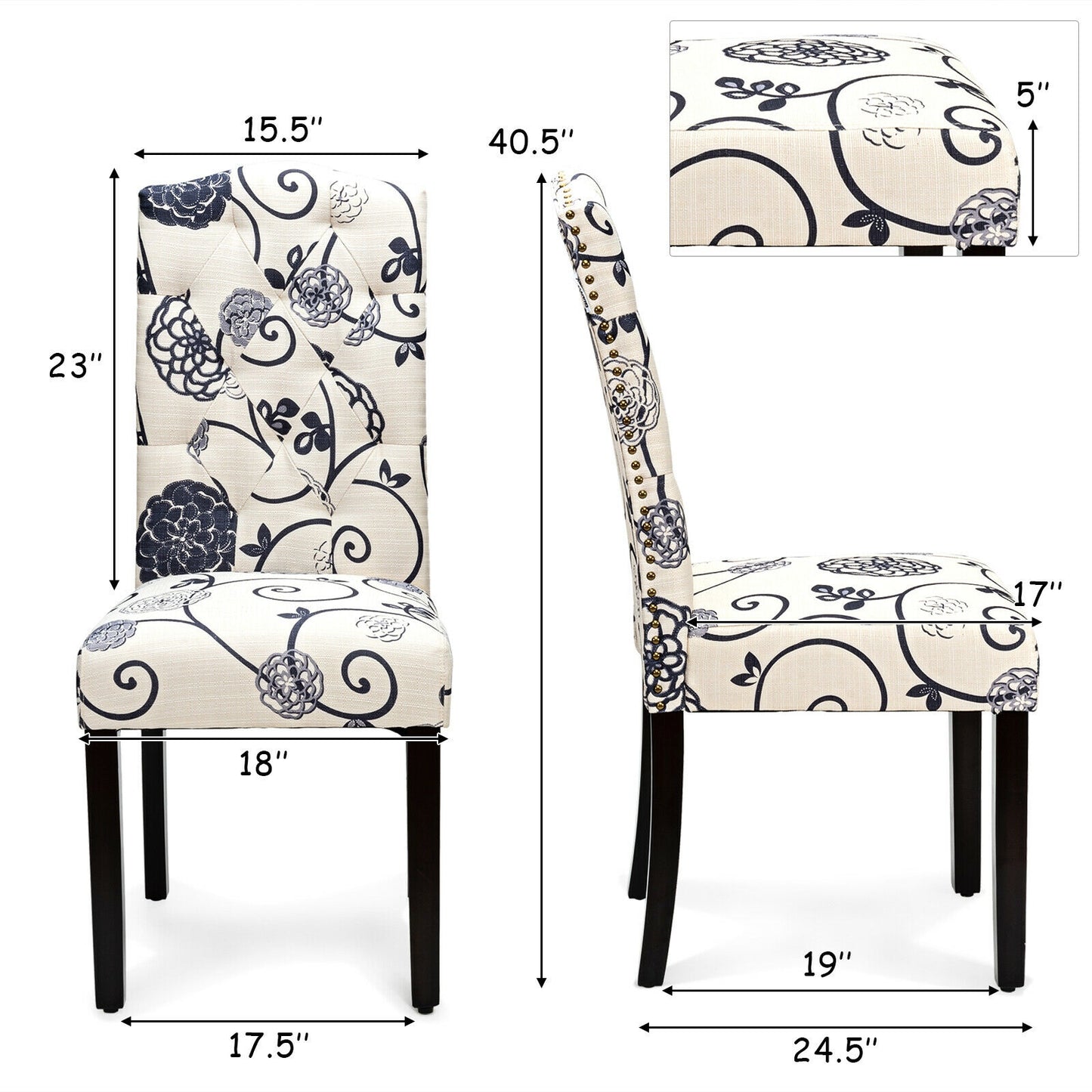 Set Of 2 Tufted Upholstered Dining Chairs, Black And White Dining Chairs at Gallery Canada