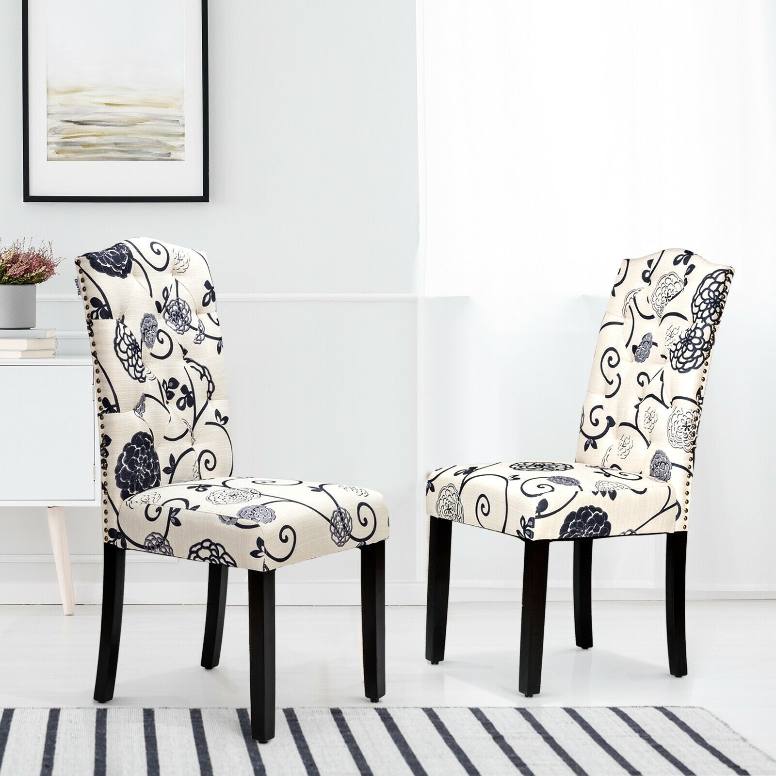 Set Of 2 Tufted Upholstered Dining Chairs, Black And White Dining Chairs at Gallery Canada