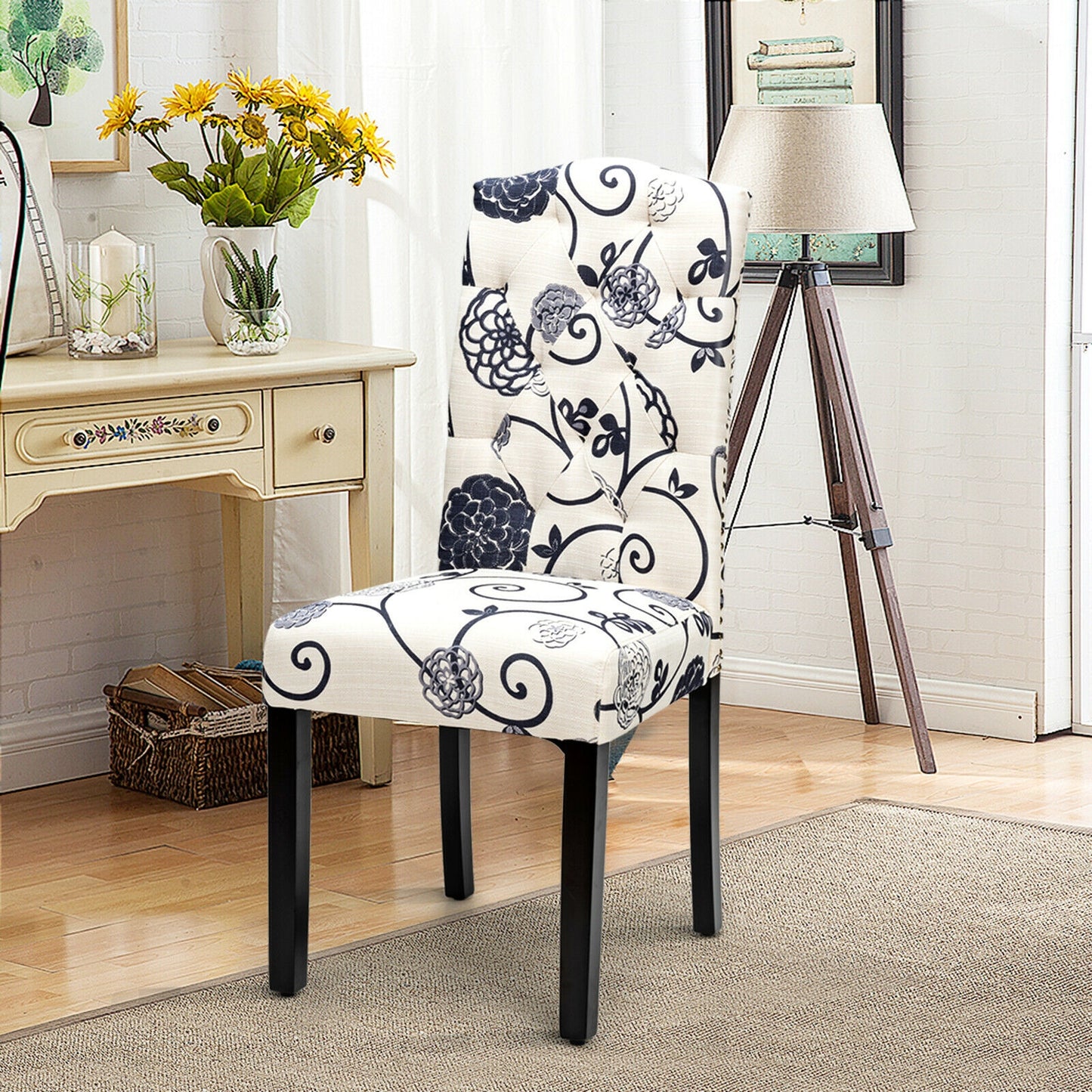 Set Of 2 Tufted Upholstered Dining Chairs, Black And White Dining Chairs at Gallery Canada