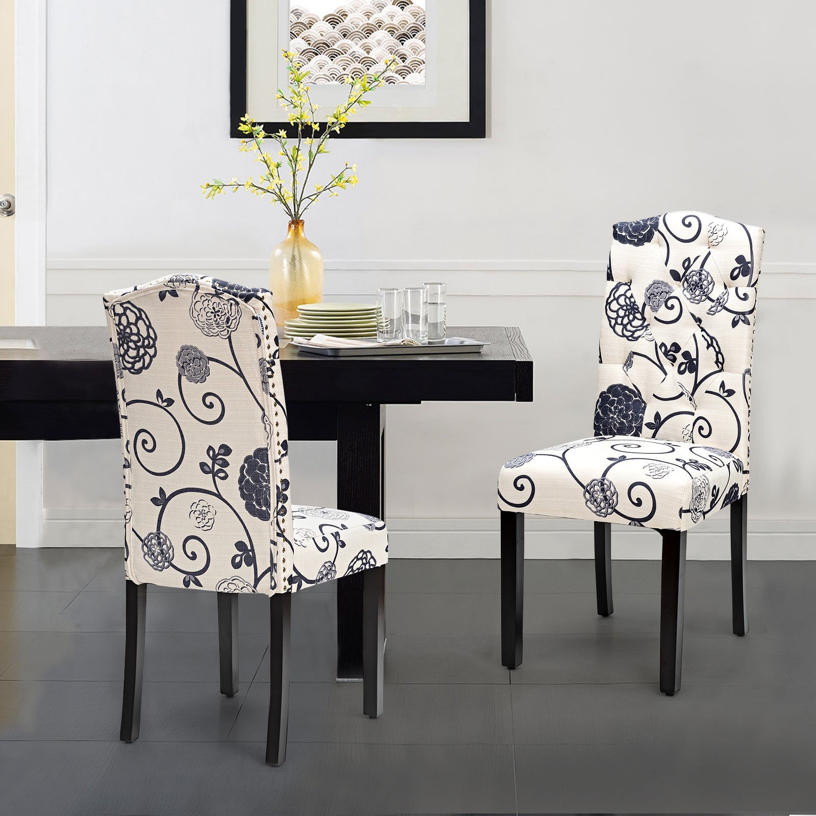 Set Of 2 Tufted Upholstered Dining Chairs, Black And White Dining Chairs at Gallery Canada