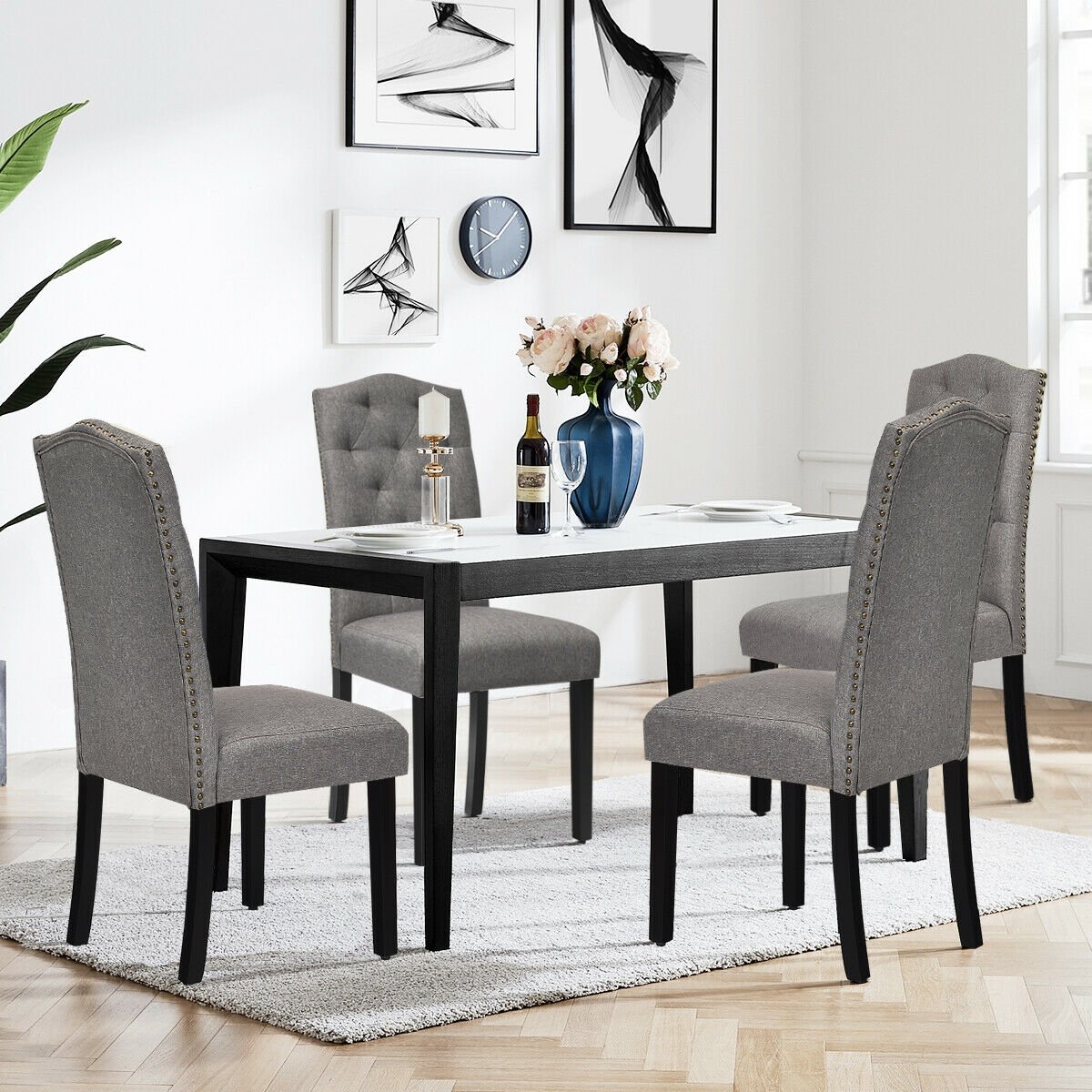 Set of 2 Tufted Upholstered Dining Chairs, Gray at Gallery Canada