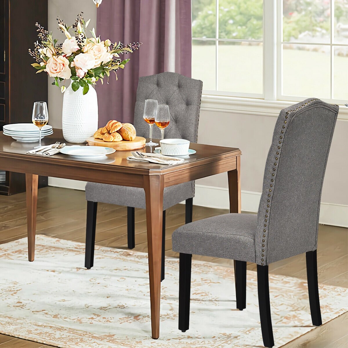 Set of 2 Tufted Upholstered Dining Chairs, Gray at Gallery Canada
