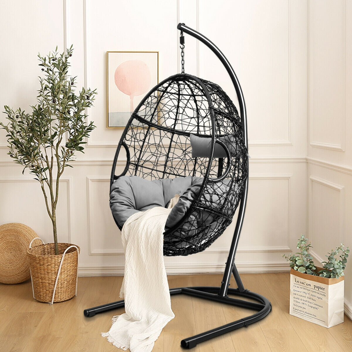 Hanging Cushioned Hammock Chair with Stand , Gray Hammocks at Gallery Canada