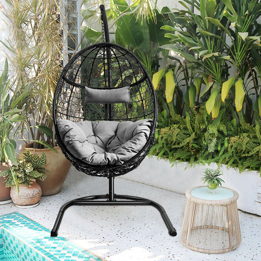 Hanging Cushioned Hammock Chair with Stand , Gray - Gallery Canada
