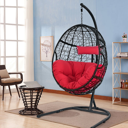 Hanging Cushioned Hammock Chair with Stand, Red