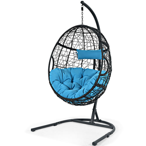 Hanging Cushioned Hammock Chair With Stand, Blue