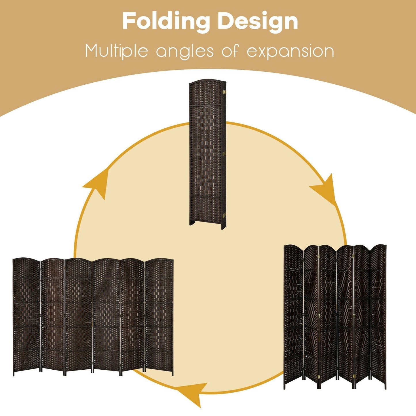 6.5Ft 6-Panel Weave Folding Fiber Room Divider Screen, Brown - Gallery Canada