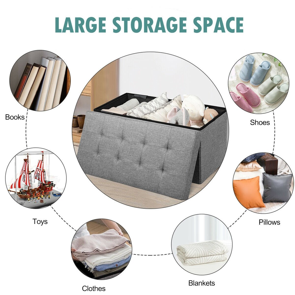31.5 Inch Fabric Foldable Storage with Removable Storage Bin, Light Gray