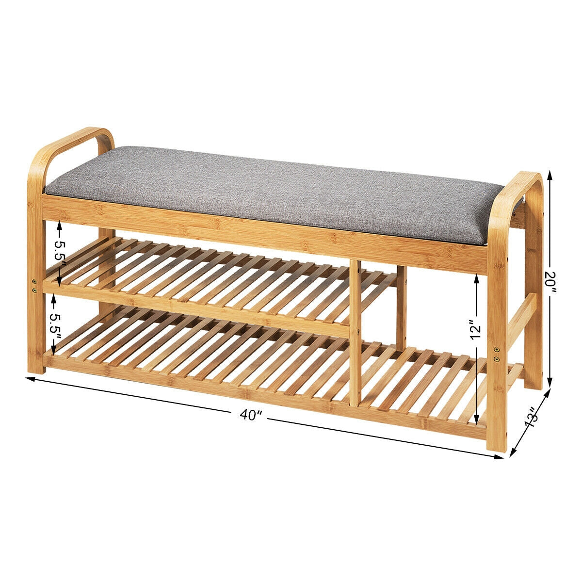 3-Tier Bamboo Shoe Rack Bench With Cushion, Natural Shoe Racks & Storage Benches at Gallery Canada