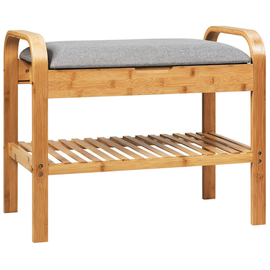 Bamboo Shoe Rack Bench With Storage Shelf, Natural Shoe Racks & Storage Benches Natural at Gallery Canada