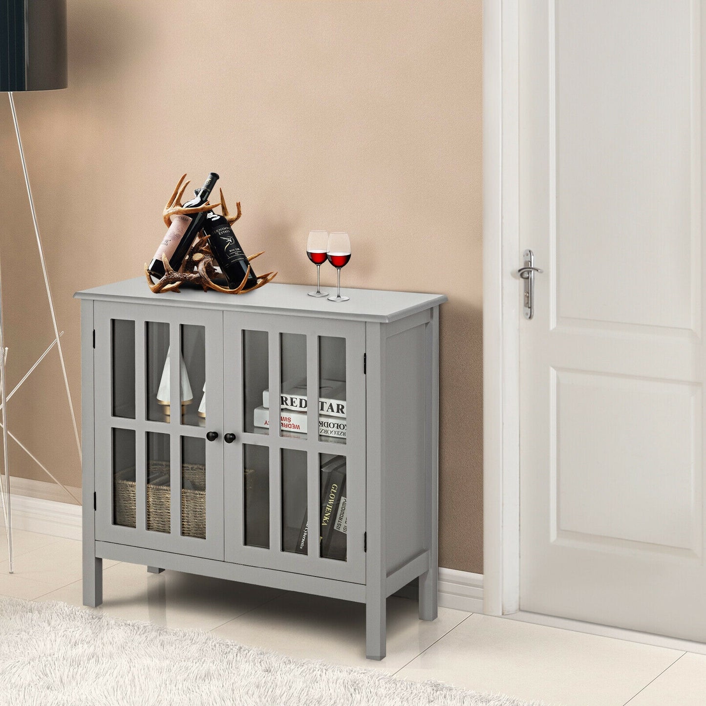 Glass Door Sideboard Console Storage Buffet Cabinet, Gray Sideboards Cabinets & Buffets at Gallery Canada