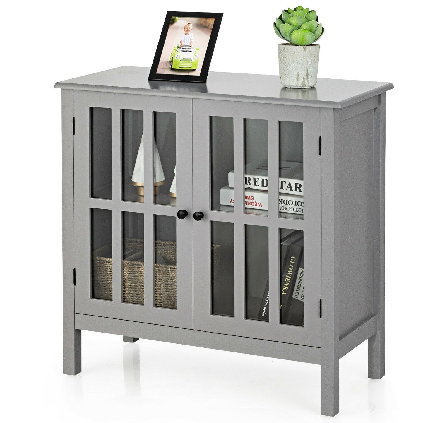Glass Door Sideboard Console Storage Buffet Cabinet, Gray Sideboards Cabinets & Buffets at Gallery Canada