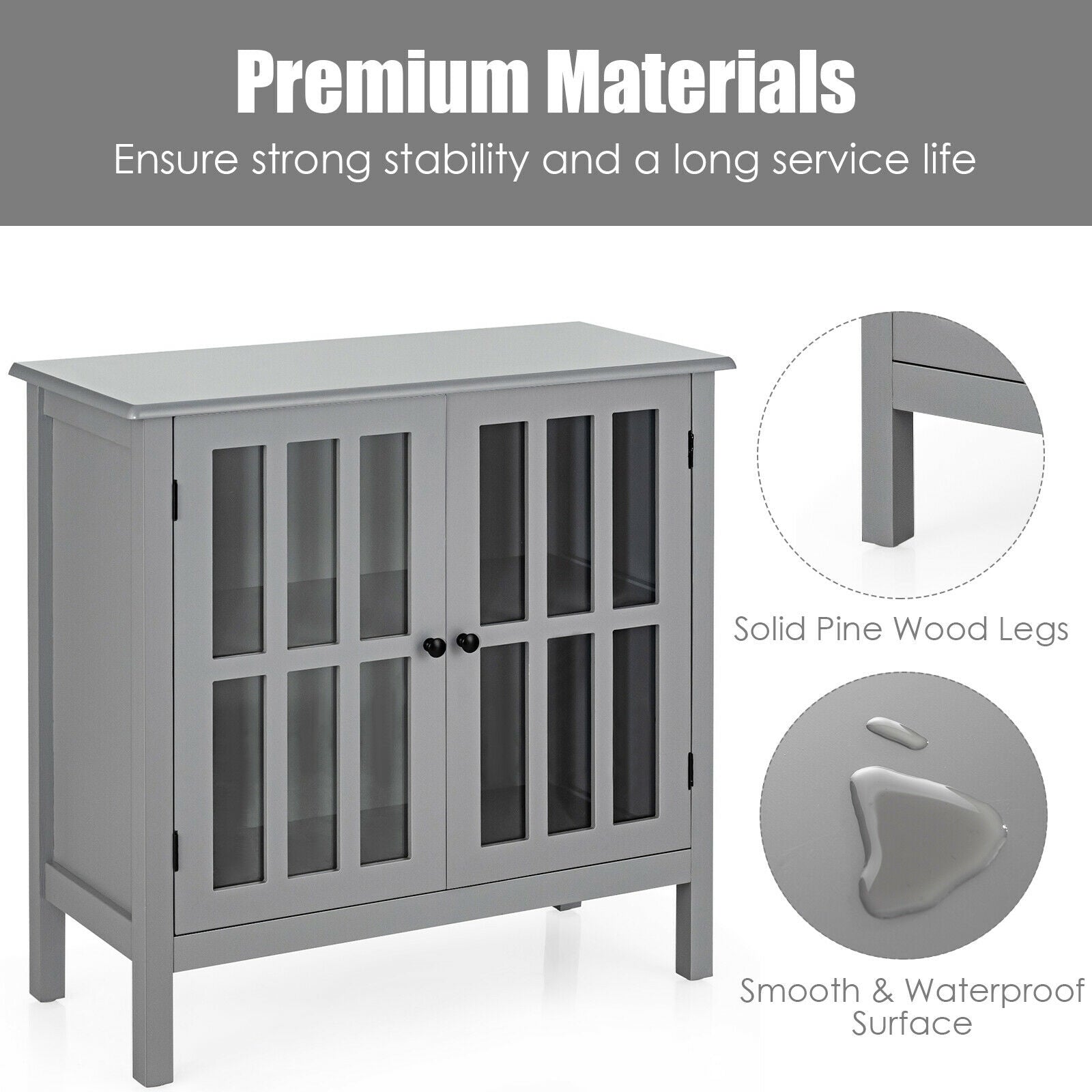 Glass Door Sideboard Console Storage Buffet Cabinet, Gray Sideboards Cabinets & Buffets at Gallery Canada