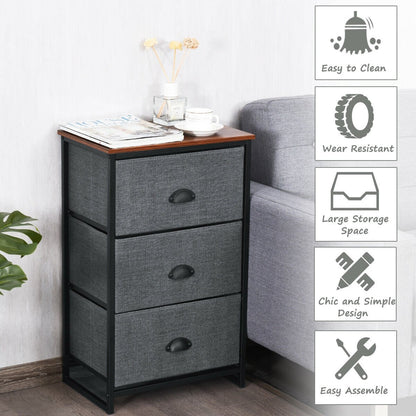 Nightstand Side Table Storage Tower Dresser Chest with 3 Drawers, Black - Gallery Canada