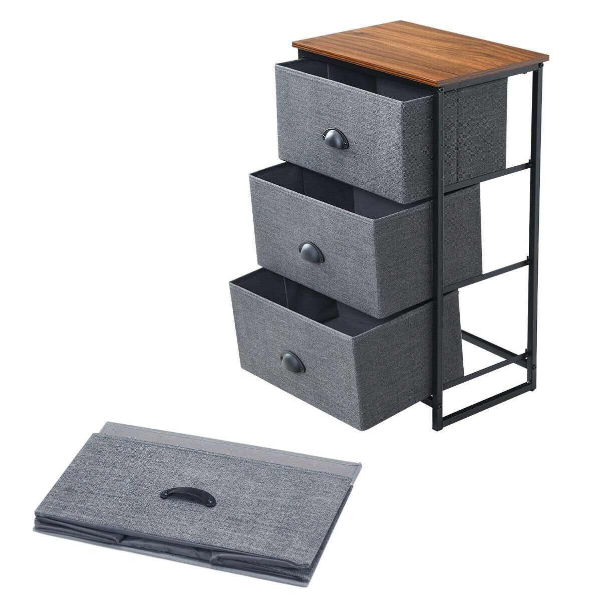 Nightstand Side Table Storage Tower Dresser Chest with 3 Drawers, Black - Gallery Canada