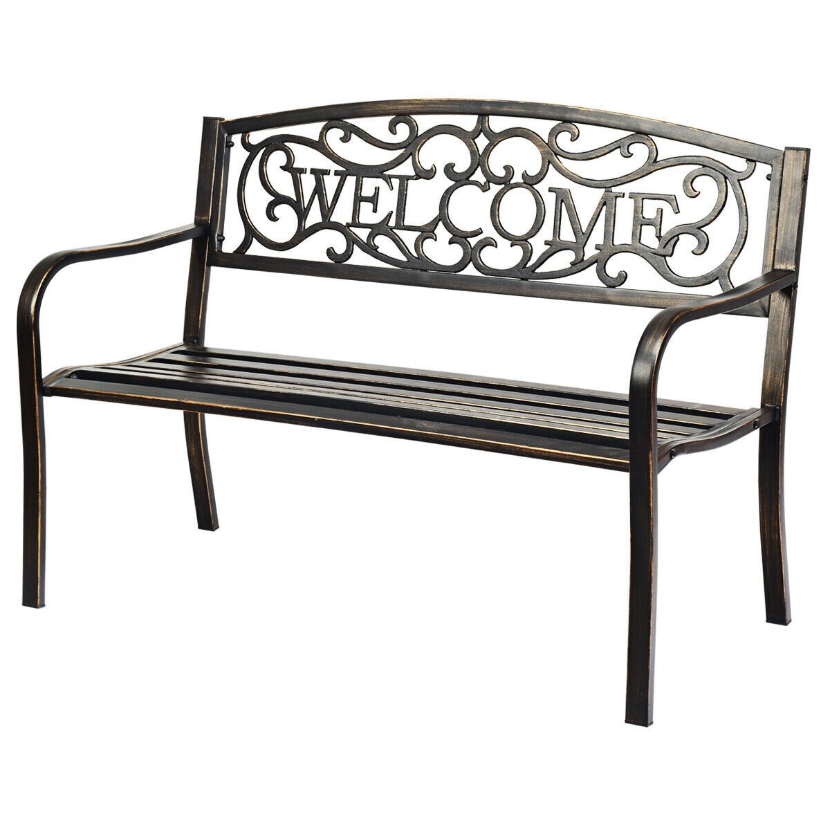 Outdoor Furniture Steel Frame Porch Garden Bench-bronze, Bronze - Gallery Canada