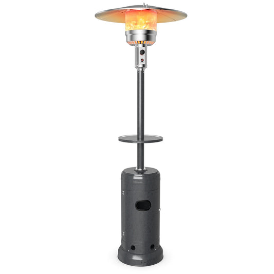 Outdoor Heater Propane Standing LP Gas Steel with Table & Wheels, Gray - Gallery Canada