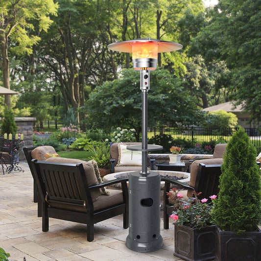 Outdoor Heater Propane Standing LP Gas Steel with Table & Wheels, Gray - Gallery Canada