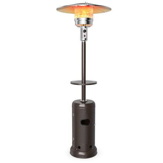 Outdoor Heater Propane Standing LP Gas Steel with Table & Wheels, Brown - Gallery Canada
