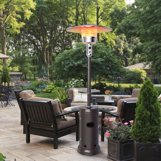 Outdoor Heater Propane Standing LP Gas Steel with Table & Wheels, Brown - Gallery Canada