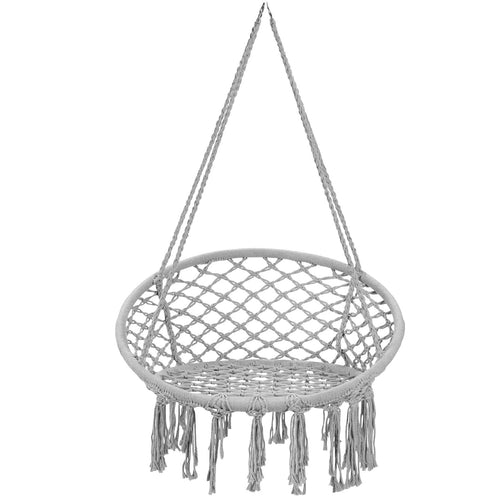 Hanging Macrame Hammock Chair with Handwoven Cotton Backrest, Gray