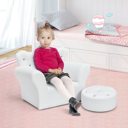 Children Upholstered Princess Sofa with Ottoman and Diamond Decoration for Boys and Girls, White Kids Chairs & Seating at Gallery Canada