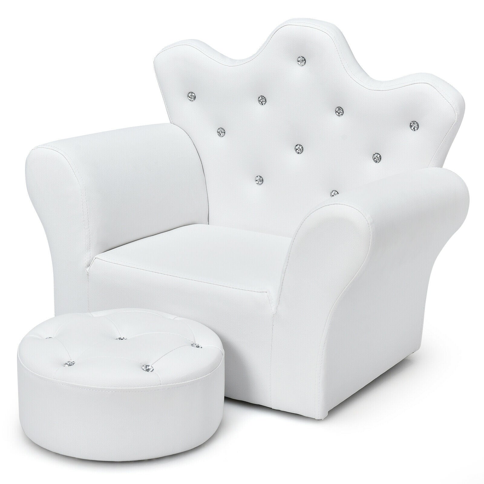 Children Upholstered Princess Sofa With Ottoman, Diamond Decoration, White Kids Chairs & Seating White at Gallery Canada