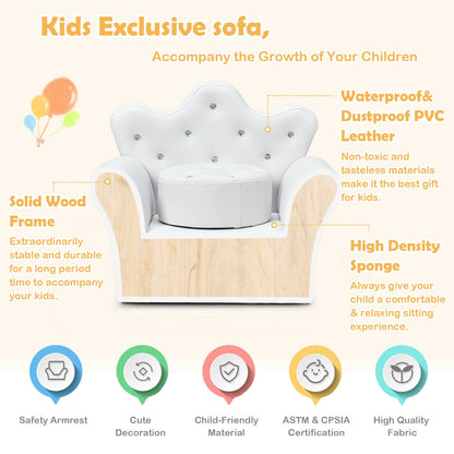 Children Upholstered Princess Sofa with Ottoman and Diamond Decoration for Boys and Girls, White Kids Chairs & Seating at Gallery Canada