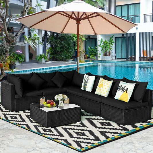 7 Piece Outdoor Sectional Wicker Patio Furniture Set, Black Outdoor Sectionals Black at Gallery Canada