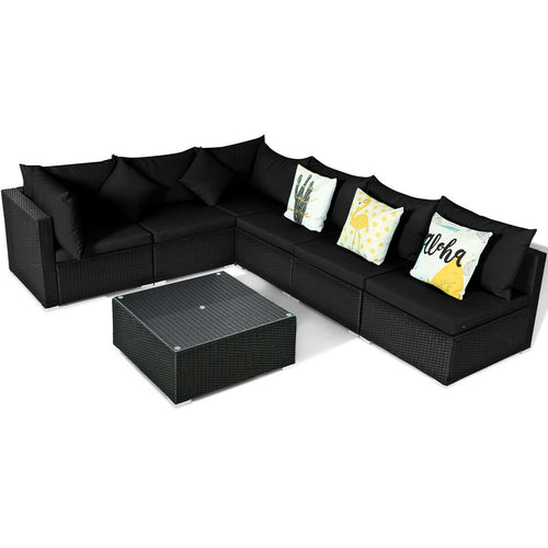 7 Piece Outdoor Sectional Wicker Patio Furniture Set, Black
