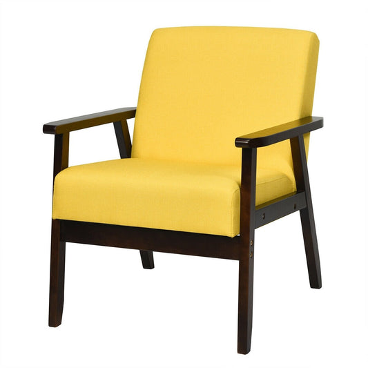 Solid Rubber Wood Fabric Accent Armchair, Yellow at Gallery Canada