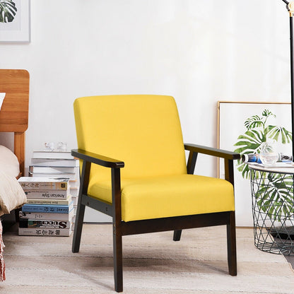 Solid Rubber Wood Fabric Accent Armchair, Yellow - Gallery Canada